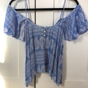 Blue and White Buttoned Blouse